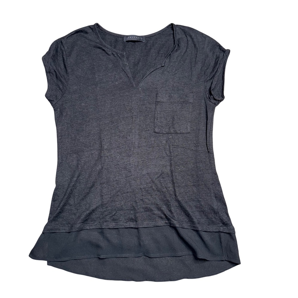 Sanctuary Linen Mixed Media Top Women S Grey Excellent Layered Chiffon Hem T1357